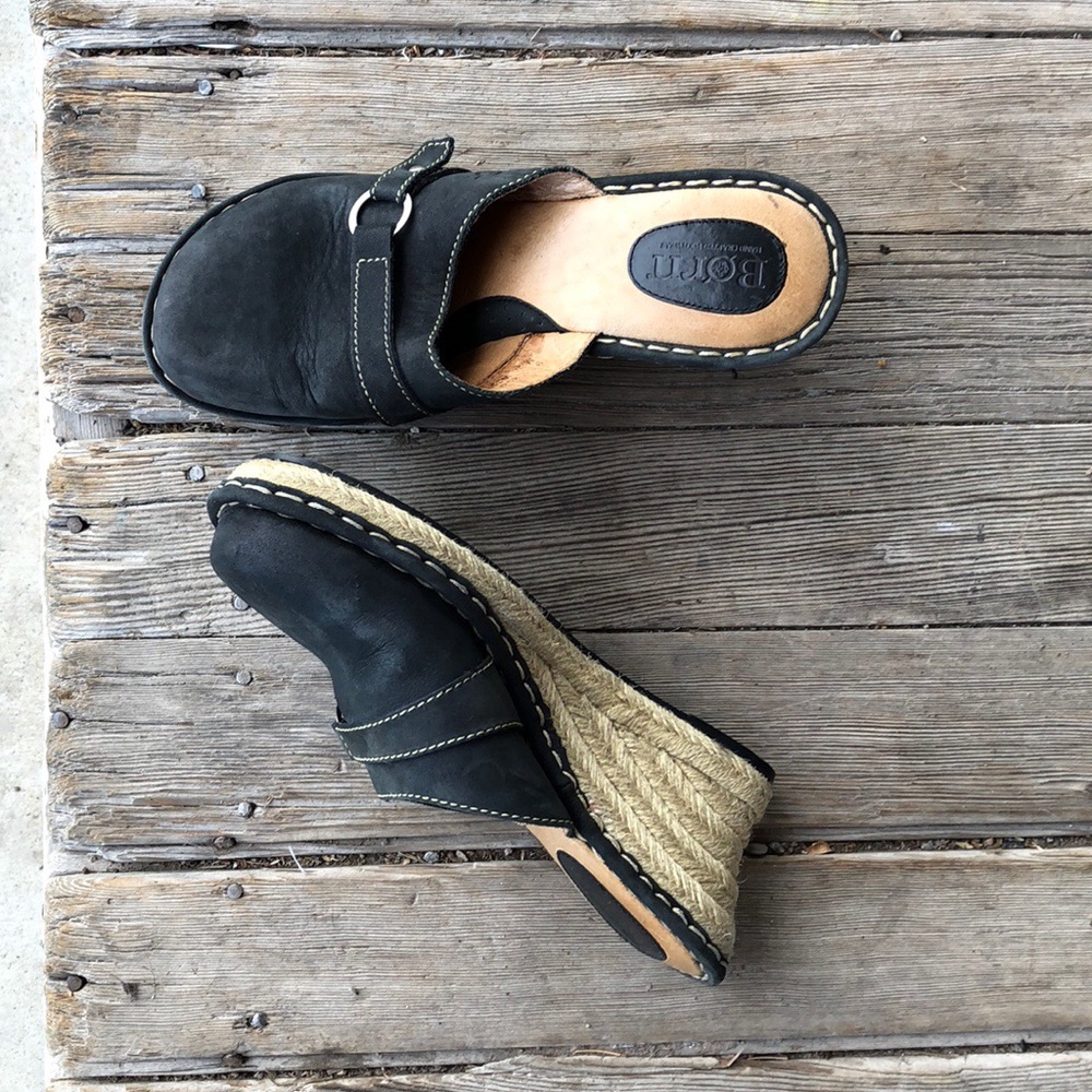 ** Black Born clog hemp rope wedges